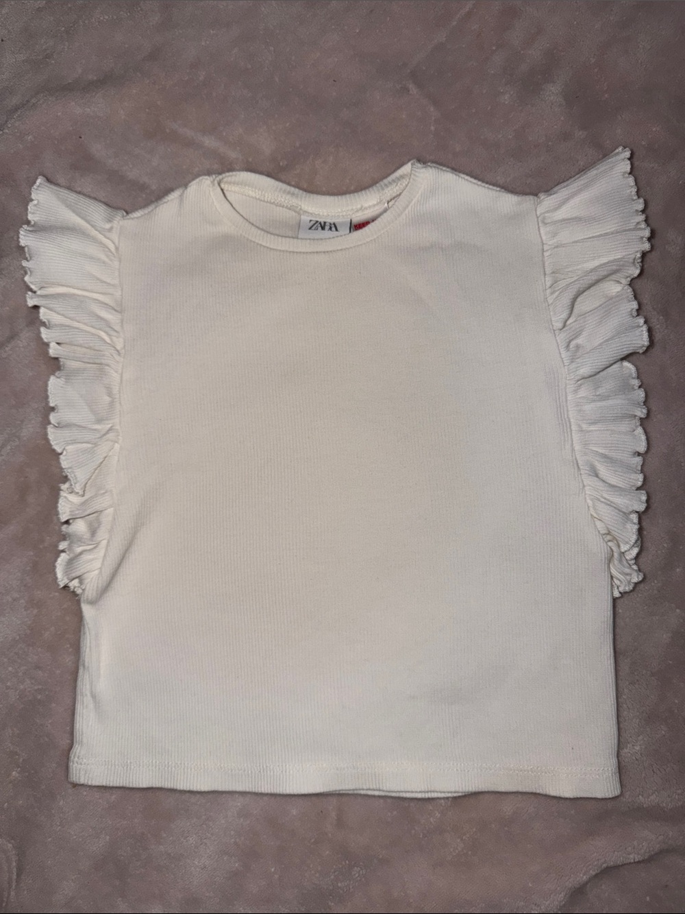 Zara Cream Ruffle Sleeve Knit Tee